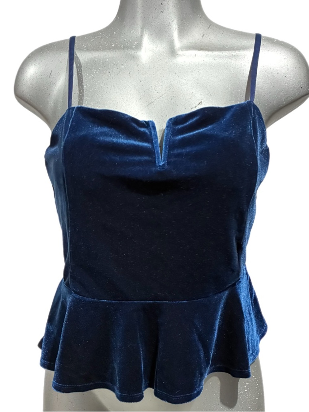Express Crushed Velvet Camisole Tank Top Navy Blue Peplum Notched V-Neck Large